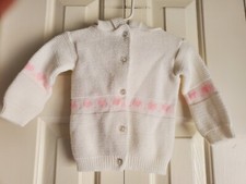 ROYAL Vintage Baby Girl's Button-up Hooded Sweater White With Pink Hearts