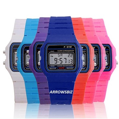 Kids Sports Digital LCD Alarm Day Date Stop Watch Back Light Wrist Watch  School UK