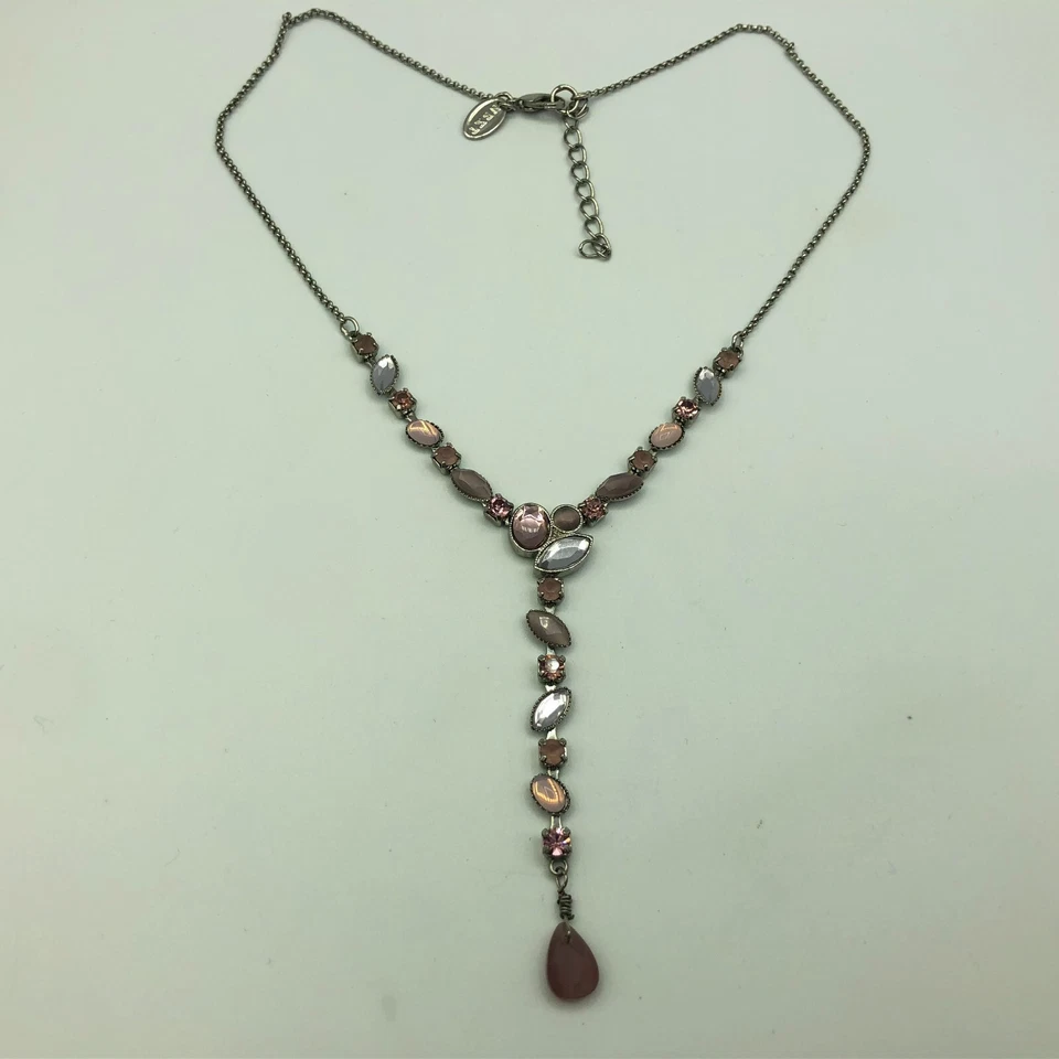 NEXT Y-Drop Necklace Retro Silver Tone, Lilac & Pink Floral Christmas Boho - Image 2 of 4