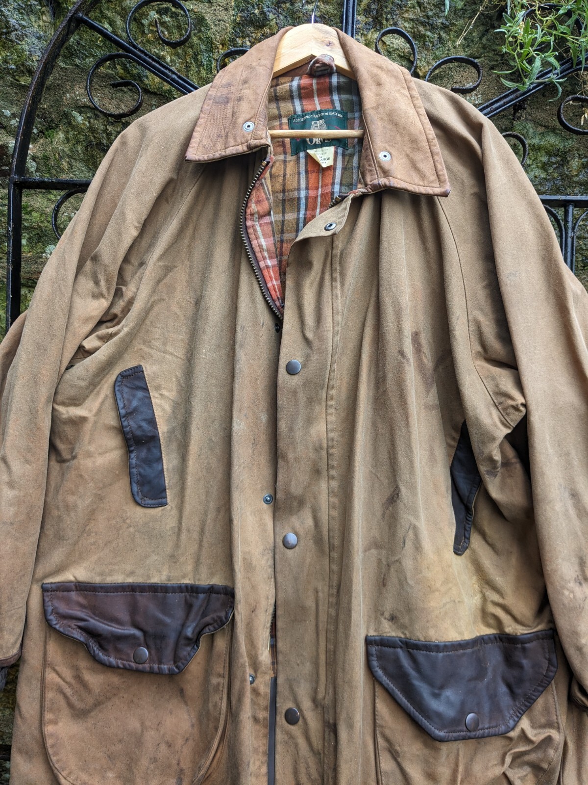 Orvis Vintage Waxed Cotton Leather Jacket Fishing Hunting Made Scotland