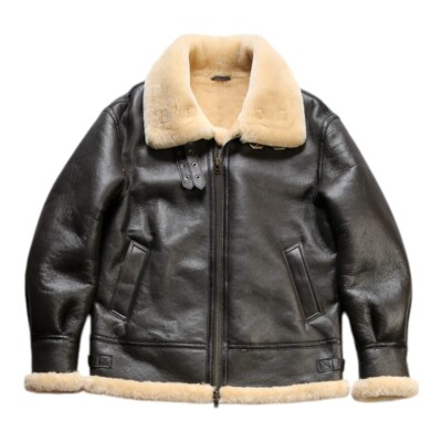 Men's 100% Real Sheepskin Black B3 Aviator Flying Handmade Warm Leather Jacket