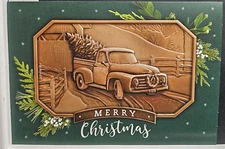 Hallmark Truck with Tree Gold & Green Christmas Greeting Card 6.75" x 4.75"