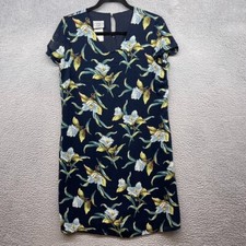 Laura Ashley Women T-Shirt Dress Blue Floral Short Cap Sleeve V-Neck Size 10