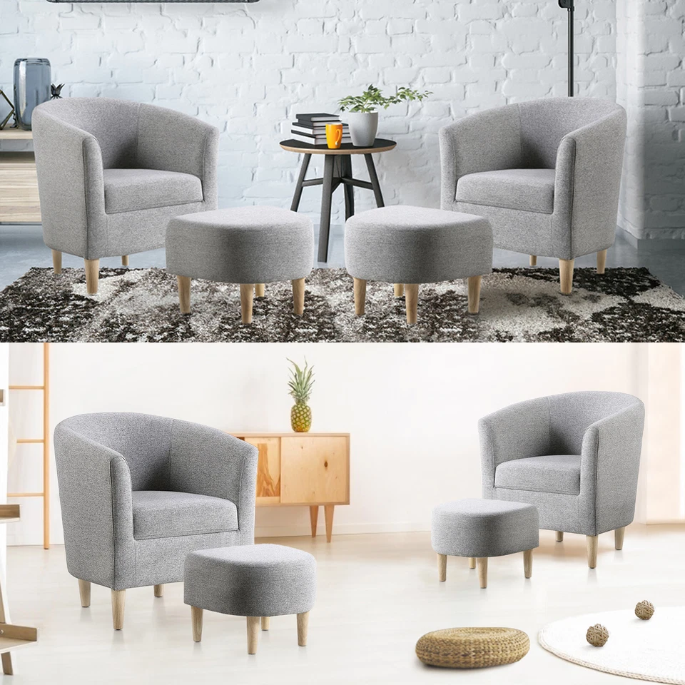 Silla Club Tapizada con Acento Otomano Sillón Sofá Individual Tela Sala de Estar Foto 4 de 4