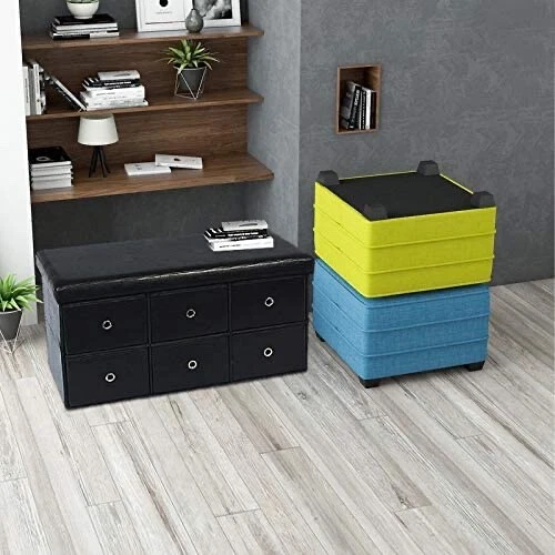 Faux Leather Storage Ottoman Bench Footrest Stool Ottoman Bench 15"X15"X30" - Image 4 of 4