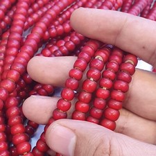 Antique Blood Red Venetian Trade WhiteHearts Beads Strands 7mm