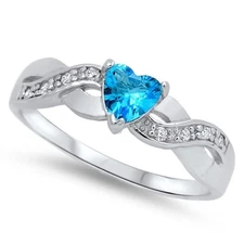 Heart Blue Topaz CZ Twisted Promise Ring .925 Sterling Silver Infinity Size 4-12