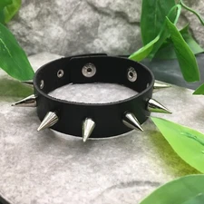 Punk Goth Bracelet Unisex Black Leather Spike Rivet Metal Studded Wristband 4342