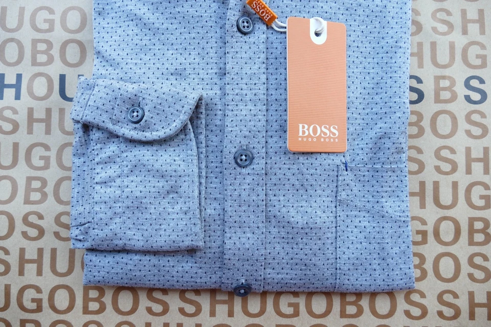 New Hugo BOSS mens grey slim polka dot cotton casual smart suit tie shirt MEDIUM - Image 4 of 4