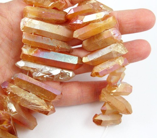 Cristal de titanio crudo natural, palos de cristal naranja, hebra de piedra colgante de pico - Imagen 3 de 4