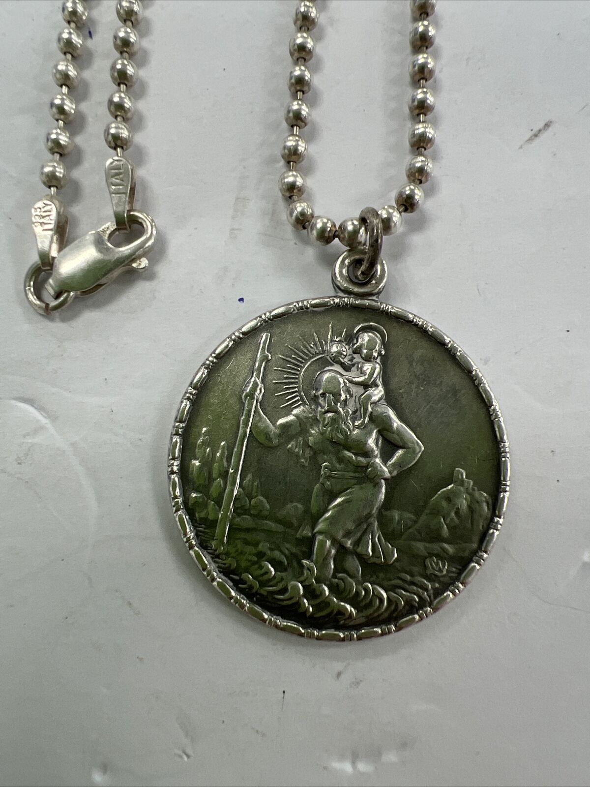 Sterling Silver St. Christopher Necklace And Chain - image 1