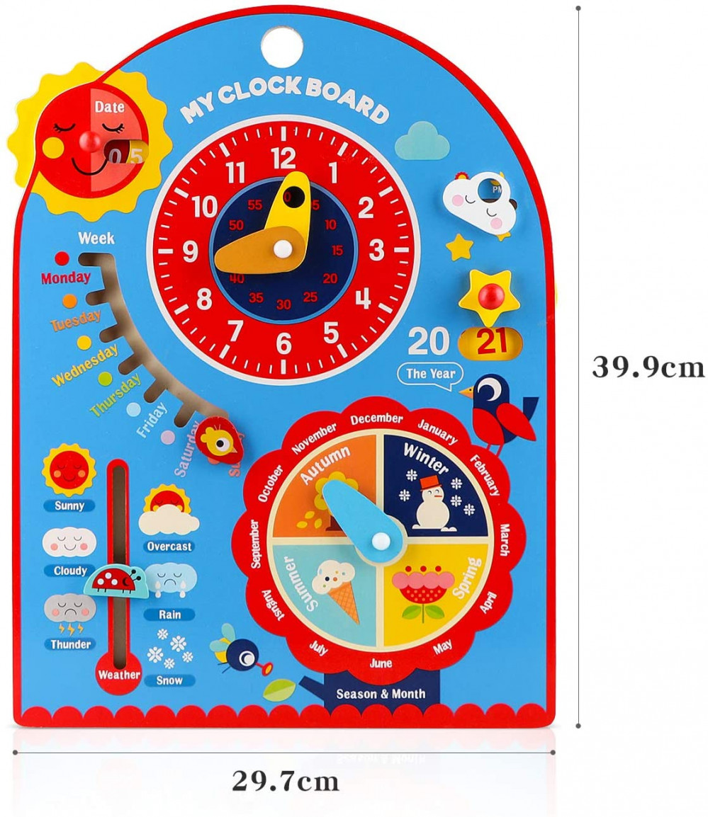 Jamohom My Clock Board Kids All About Today Calendar Board Clock Learning Toy