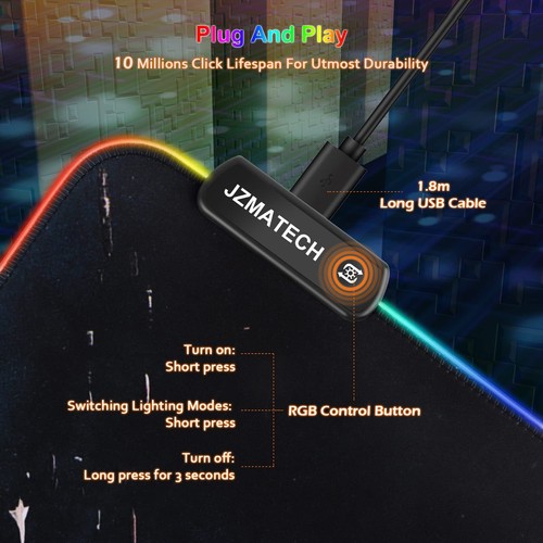 Gaming Mauspad-800x300mm RGB Mauspad Gaming-XXL Mousepad Groß-14 Beleuchtungs... - Afbeelding 4 van 7
