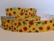 Grosgrain Ribbon Field of Sunflowers Garden Flowers Daisy Seeds Floral, 7/8"
