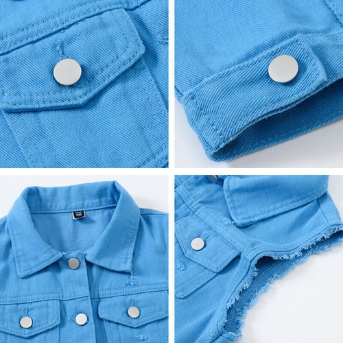 Stretch Cotton Denim Waistcoat Jacket Unisex Jean Gilet Sleeveless Jacket 2024@ - Picture 12 of 22