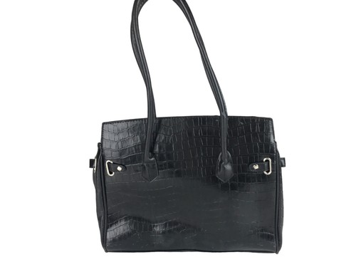Schultertasche Damen schwarz silber Leder Innentaschen Trennwände Doppelgriffe - Bild 3 von 8