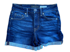 Aeropostale High Waisted Dark Wash Cuffed Denim Midi Jean Shorts Women's Size 0
