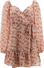 Lush Mini Wrap Dress Pink & Brown Floral S NEW (410)