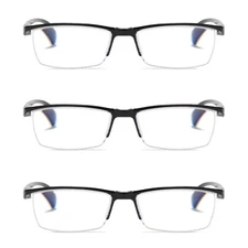 3 PK Mens Half Frame Spring Hinge Reading Glasses Blue Light Blocking Readers