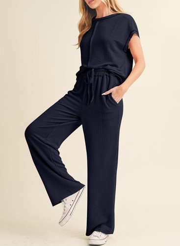 2Pcs Summer Womens Casual Tracksuit Shirts Tops Pants Set Ladies Lounge Wear UK - Picture 10 of 38