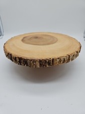 222 Decor Raw Edge Wood Slab Round Pedestal Display Cake Stand Natural Rustic