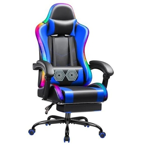 Gaming Chair with LED RGB Lights, Footrest and Massage Lumbar Support