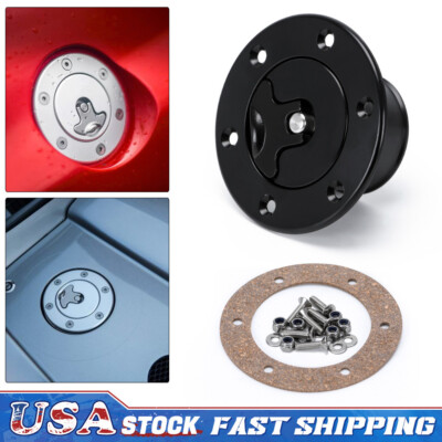 Car Fuel Filler Neck Up Gas Flush Mount Universal Billet Aluminum W/ 6 Holes BK
