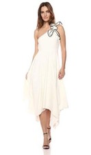 NEW HALSTON HERITAGE WOMENS ONE SHOULDER RUFFLE CREPE GOWN - CHALK/BLACK