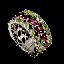 925 Sterling Silver Ring Marquise Rhodolite Garnet Peridot Gemstone Jewelry