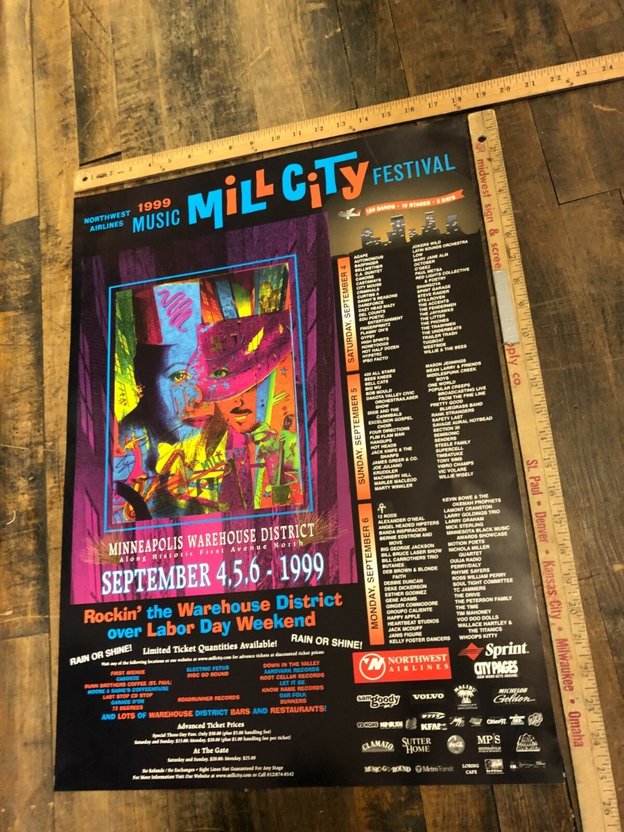VINTAGE POSTER 1999 Music Mill City Festival Minneapolis Warehouse