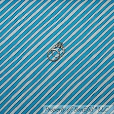 BonEful Fabric FQ Cotton Quilt Aqua White Teal Blue STRIPE Calico Print Baby Boy