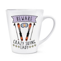 Beware VerrüCkte Schifahren Damen 341Ml Latte Becher Sport Lustig Skier Scherz