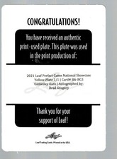 2021 Leaf Perfect Game Showcase Yellow Print Plate #BA-BG3 Brad Gregory 1/1