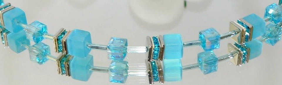 Armband Würfel Cube Cat Eye blau türkis aqua Kristall Glas strass farbig  507h - Bild 4 von 4
