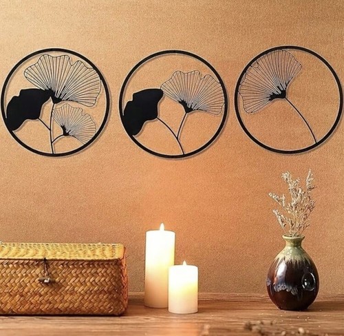 3pcs Metal Wall Art Ginkgo Leaf Framed Hanging Home Decor Flower Sculpture - Picture 9 of 9
