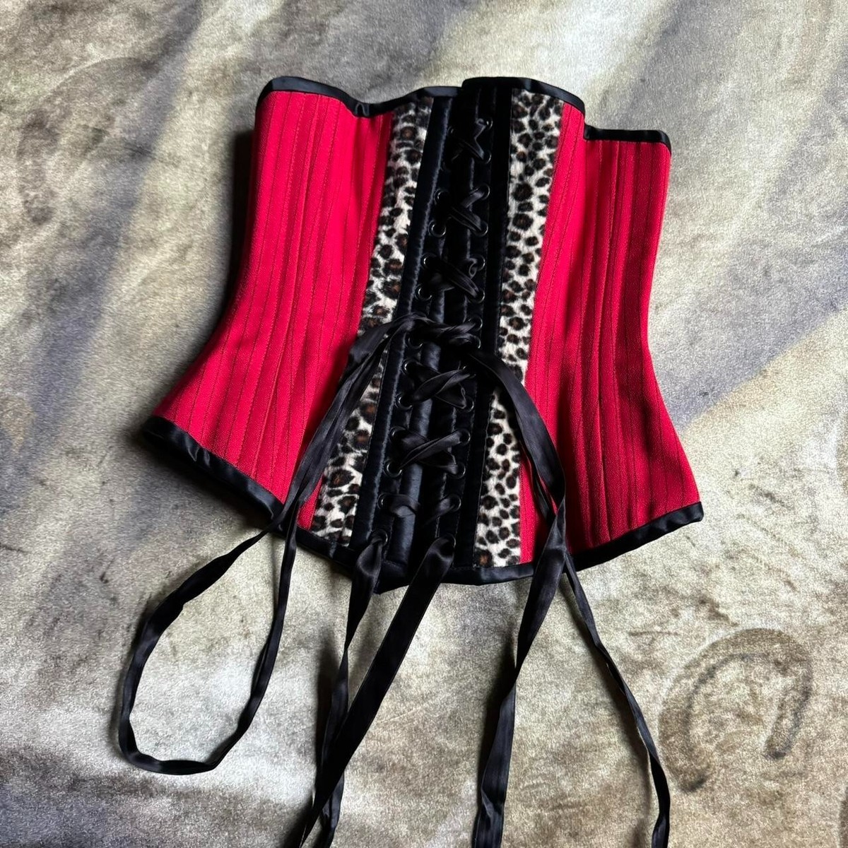 ちひろ* size90 90s goth punk red leopard corset waist trainer sz 26 xxs/xs