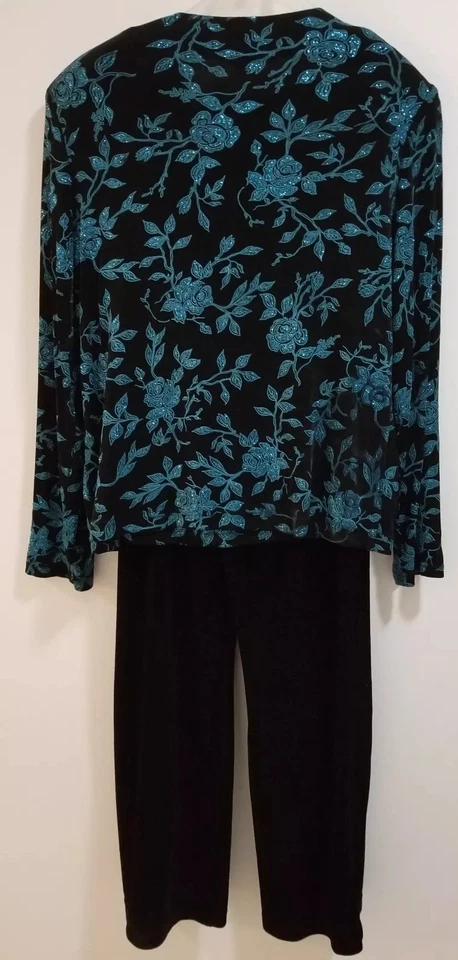 Set 3 pezzi Ronni Nicole Lux nero velluto verde acqua canotta pantaloni spolverino giacca taglia S - Immagine 3 di 4