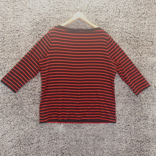 Maglione donna Lauren Ralph Lauren 2X rosso nero pullover a righe collo barca BOTTONE - Foto 6 di 10