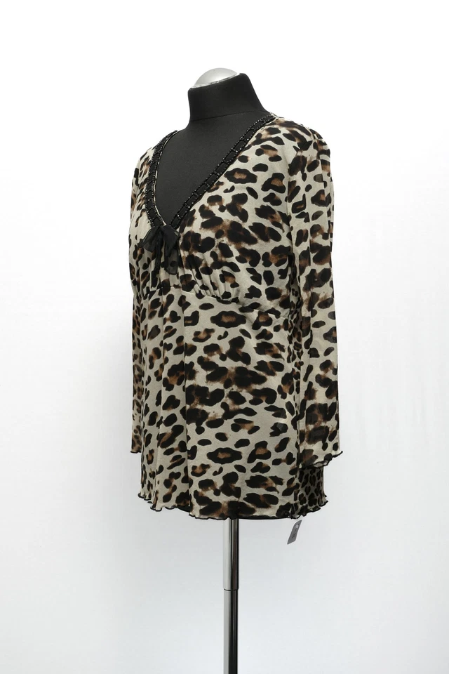 Nice Connection Bluse Schlupfbluse 44 beige Leopard leicht 3/4-Ärmel Transparent - Bild 3 von 4