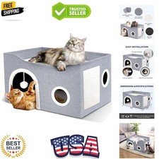 Cat House for Indoor Cats - Large Cat Bed Cave with Fluffy Ball and Scratch P...