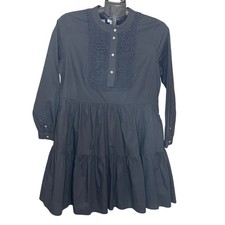 J.Crew Factory Black Cotton Tiered Dress Sz XS Lined Pockets Boho Cottagecore