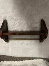 Vintage MCM Towel Holder Shelf. Solid Wood Clean Design Country Chic Powder Room