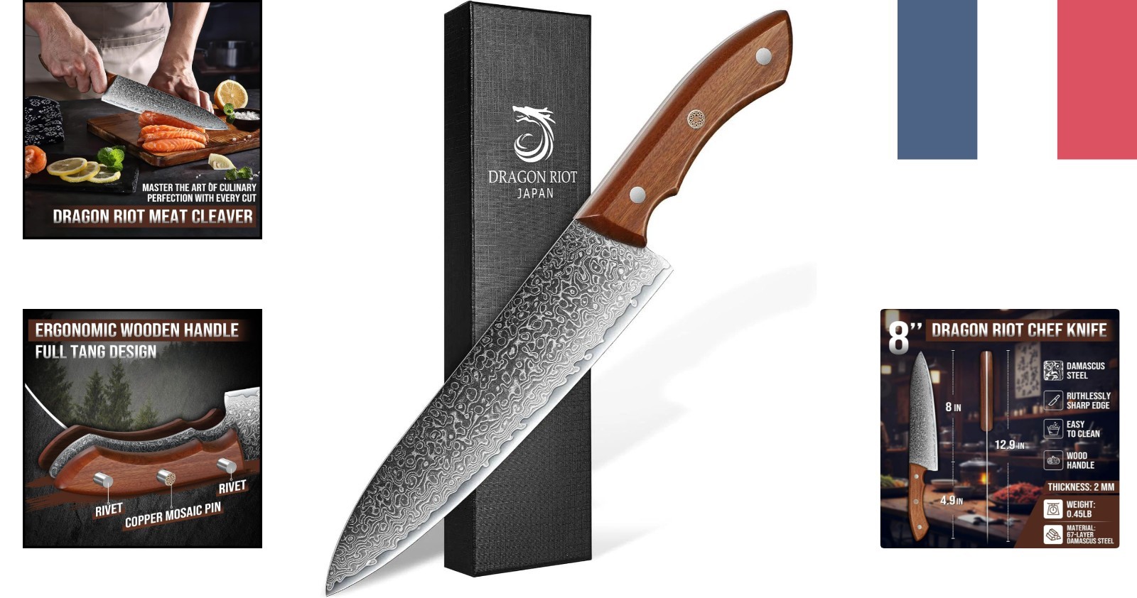 Couteau Damas 20 cm d'exception et manche ergonomique premium pour chef