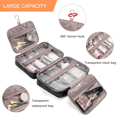 Travel Toiletry Bag for Women with Hanging Hook, Water-resistant Cosmetic Bag...
