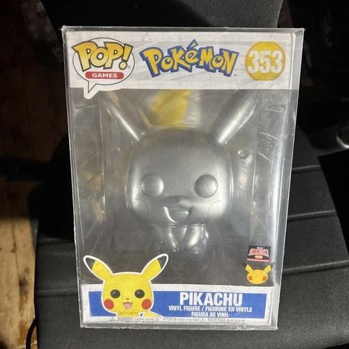 Funko Pop! 2021 Jumbo 10 Inch Pokemon #353 Pikachu Silver 25th Anniv Exclusive