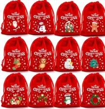 12pcs Christmas Lint Gift Bags Drawstring Pouch Party  Gift Packaging bag