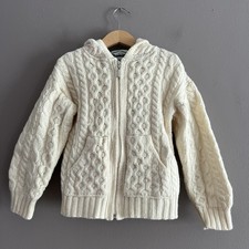 Aran Crafts 100 Merino Wool Kids Hooded Knit Cardigan Zip Sweater 6-7 Years