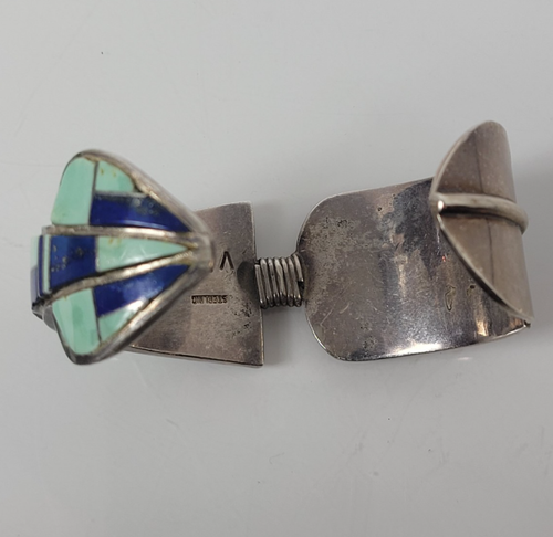 Indianer Armband Inlay Lapis Türkis Silber Feder VV Punze Gr. 6,5 - Bild 5 von 11