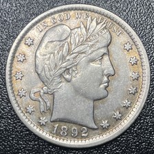 1892-P Barber Silver Quarter 25c XF/AU Details