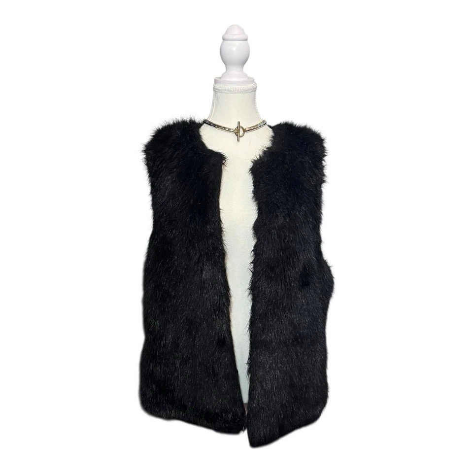 Bisou Bisou Black Faux Fur Vest Y2K Style Women’s Size L - Image 3 of 4